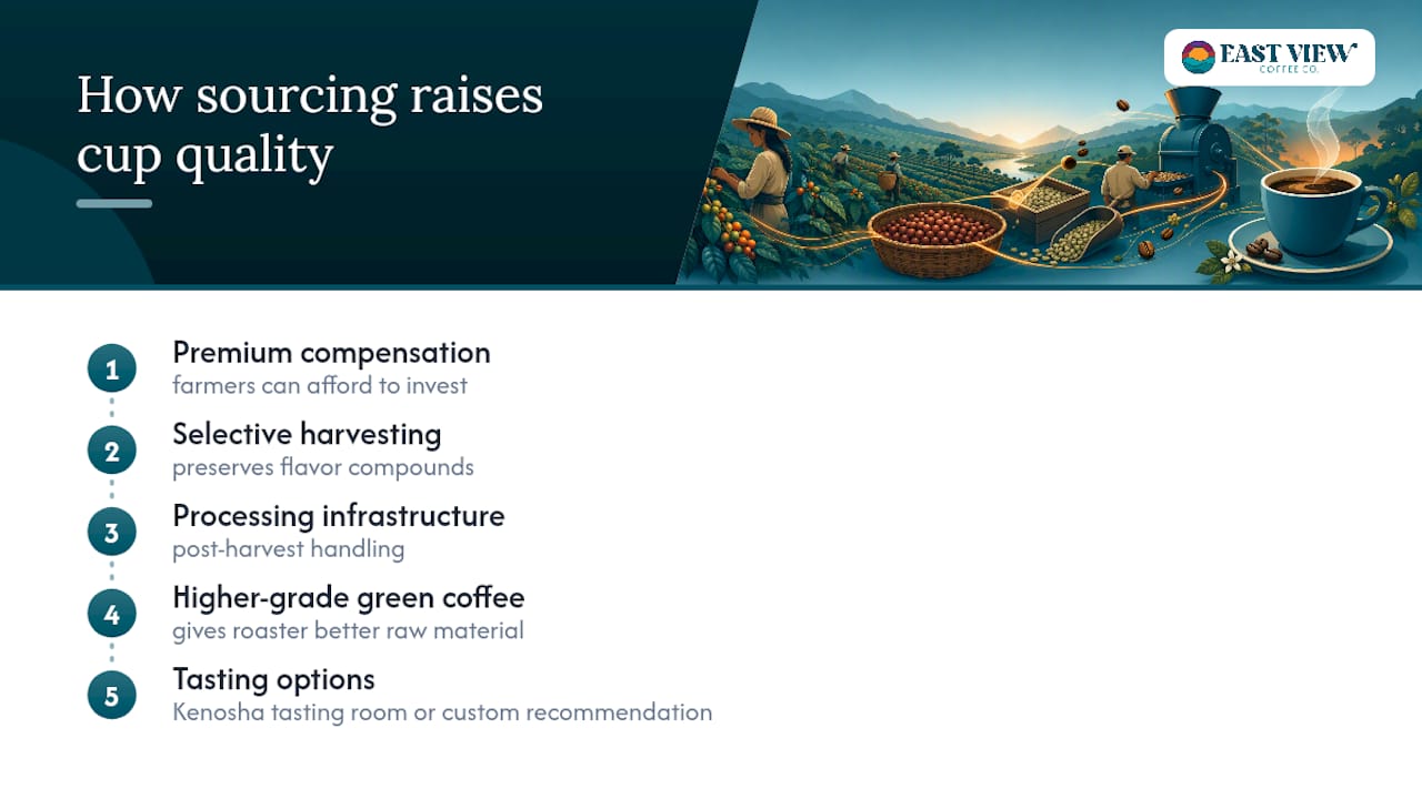 What sourcing from women-owned farms actually changes about the cup — overview diagram