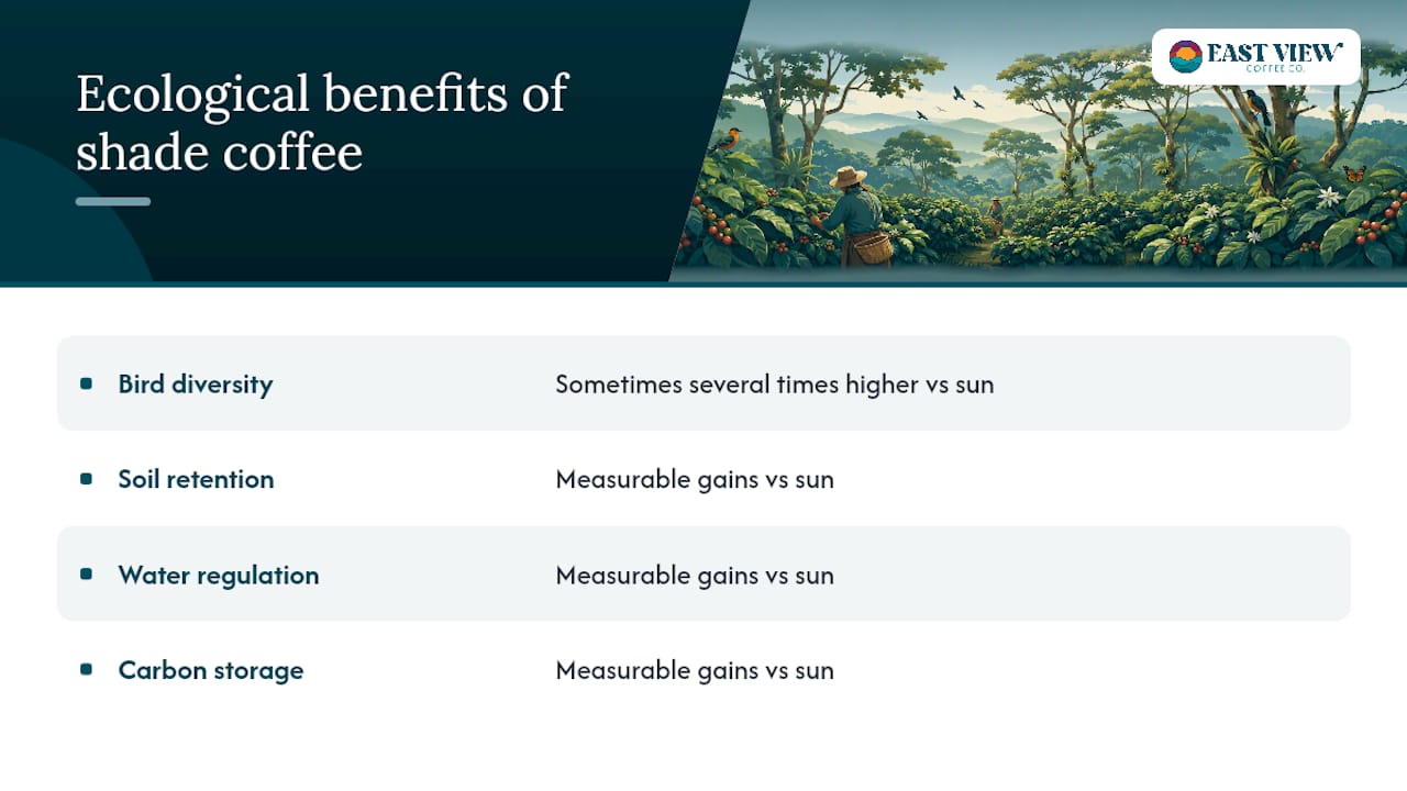 Diagram of ecological benefits from shade grown coffee