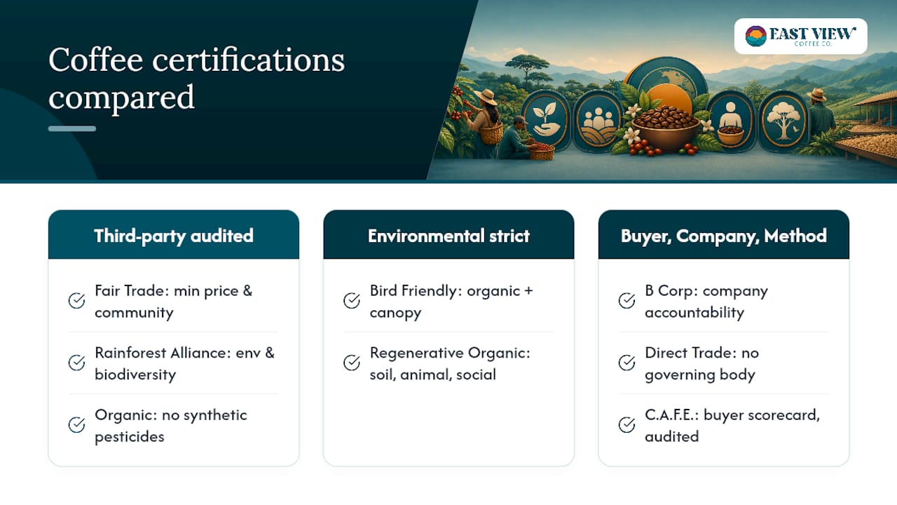 Comparison diagram of coffee certification standards