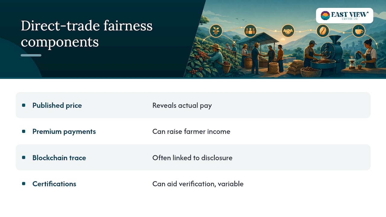 Diagram comparing transparency and fairness in coffee direct trade claims