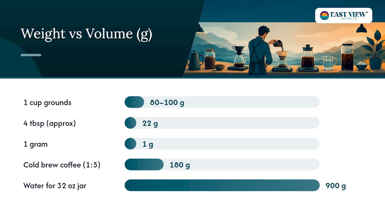 Diagram comparing weight and volume measurement for cold brew