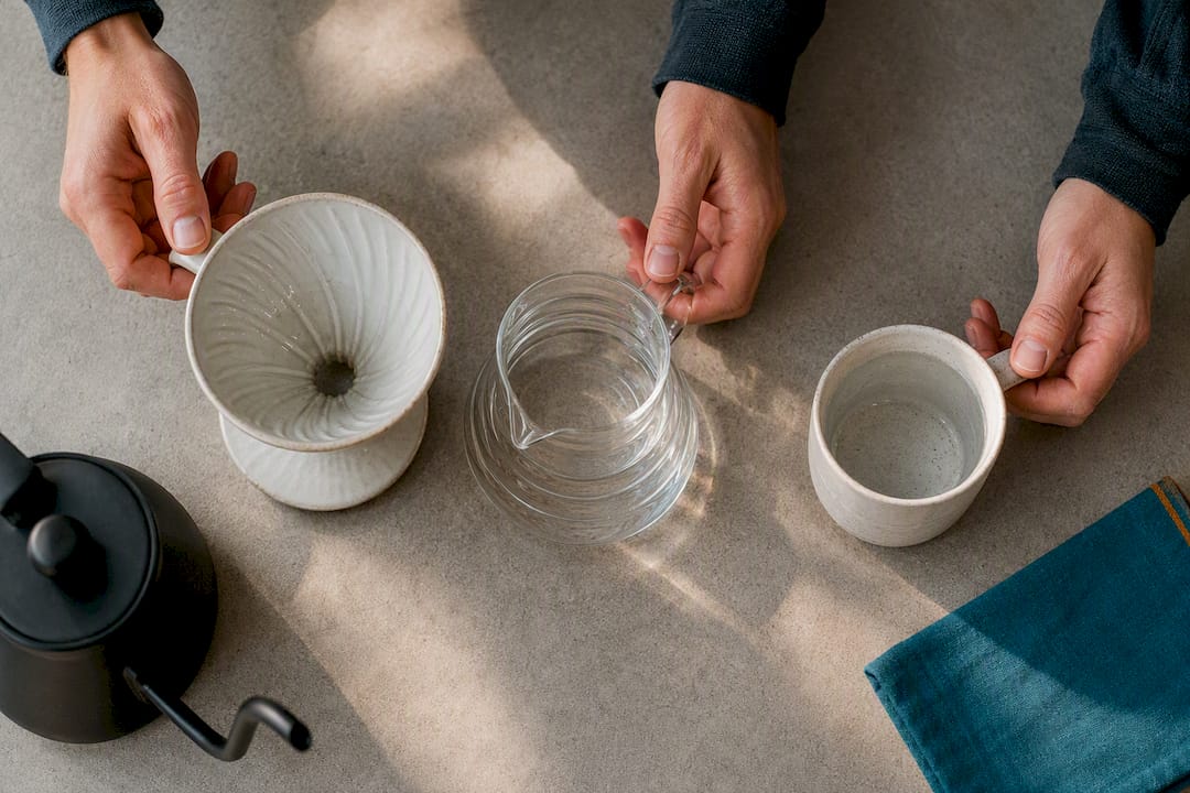 Brewing vessels being preheated with hot water