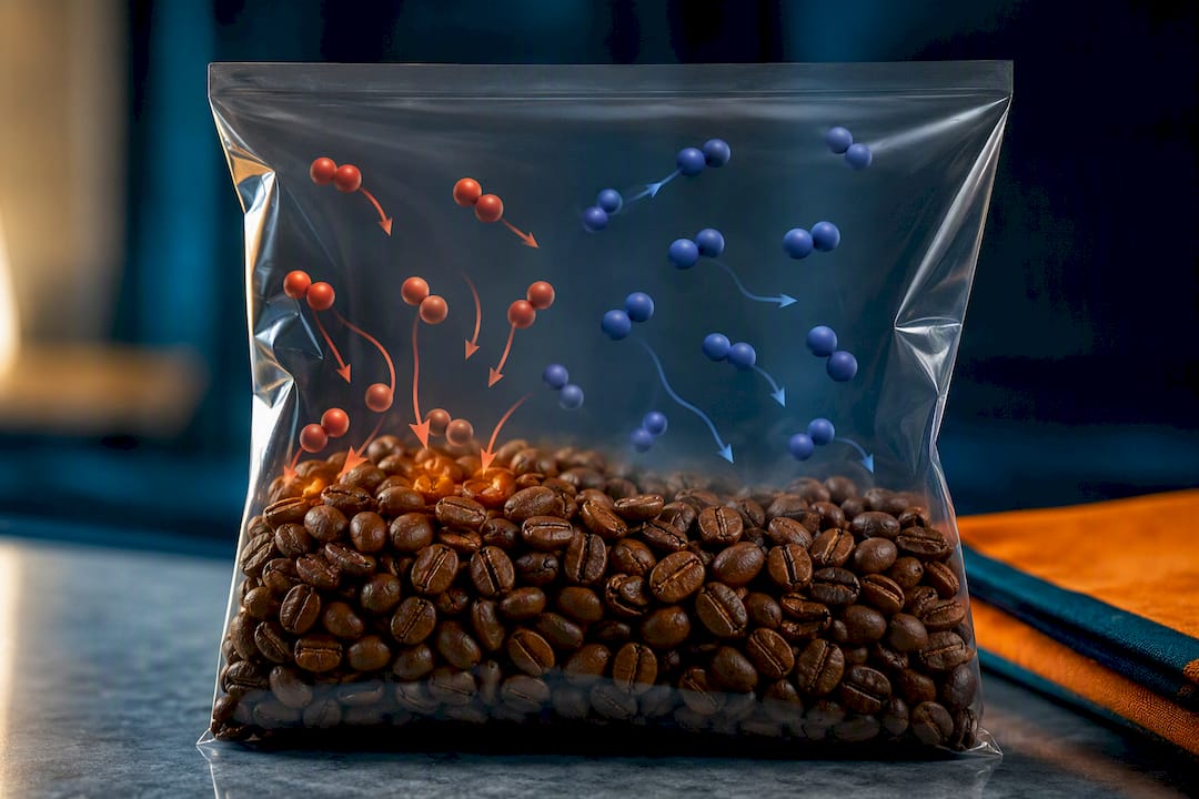 Illustration of oxygen removal slowing coffee oxidation