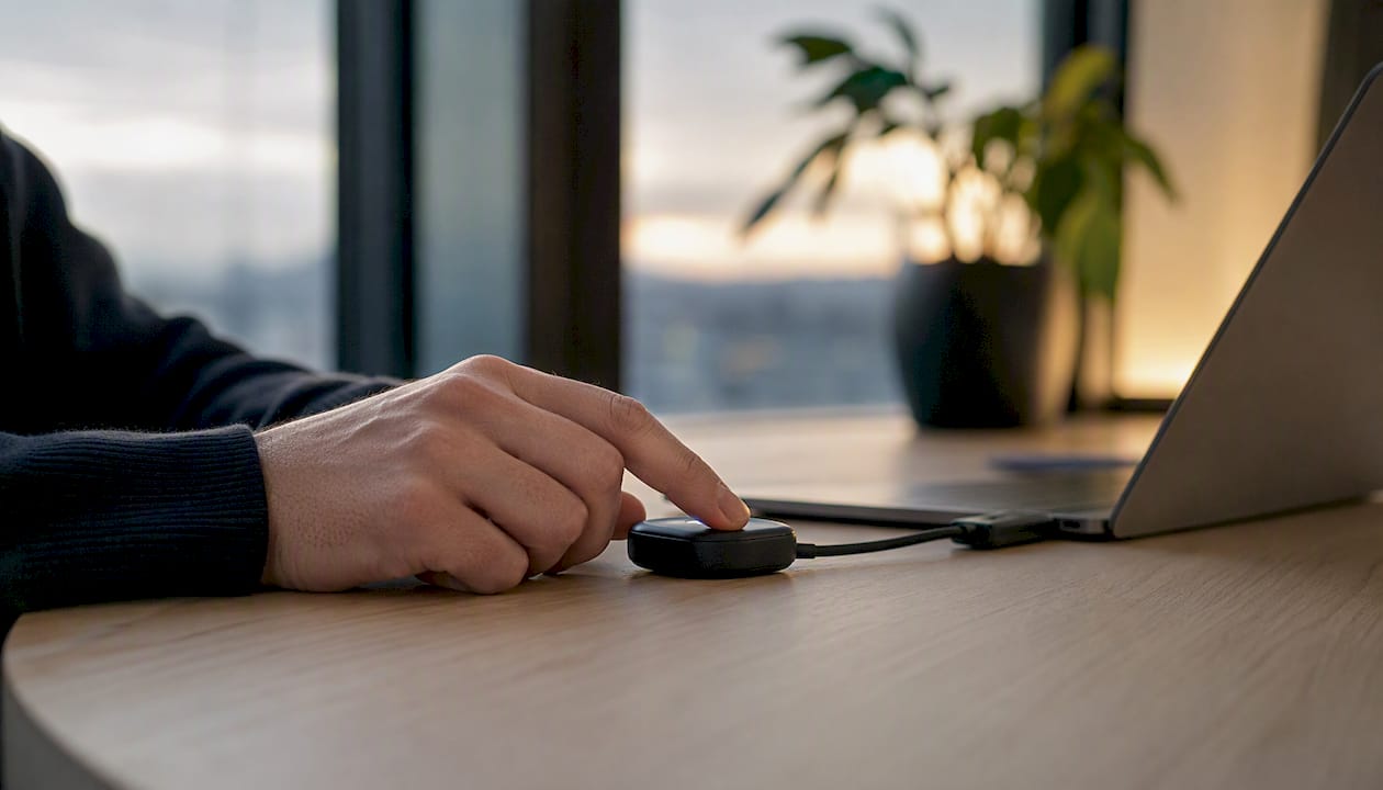 Eine Hand aktiviert ein anonymes Whistleblower-Token