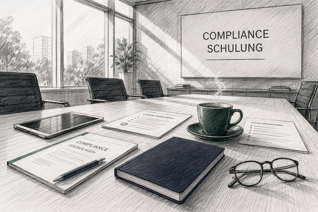 Unterlagen für Compliance-Schulung auf dem Tisch