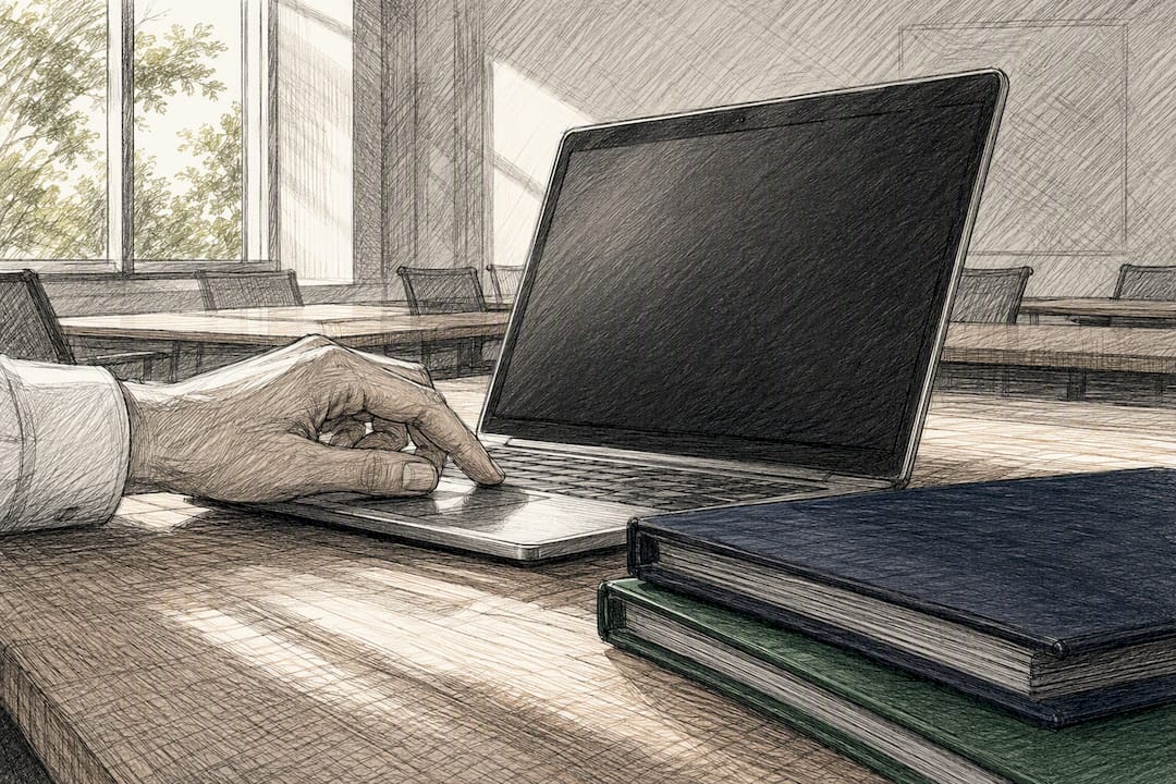 Hand berührt Tablet bei einer Compliance-Schulung