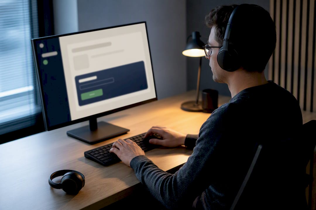 Person prüft barrierefreies digitales Meldeformular