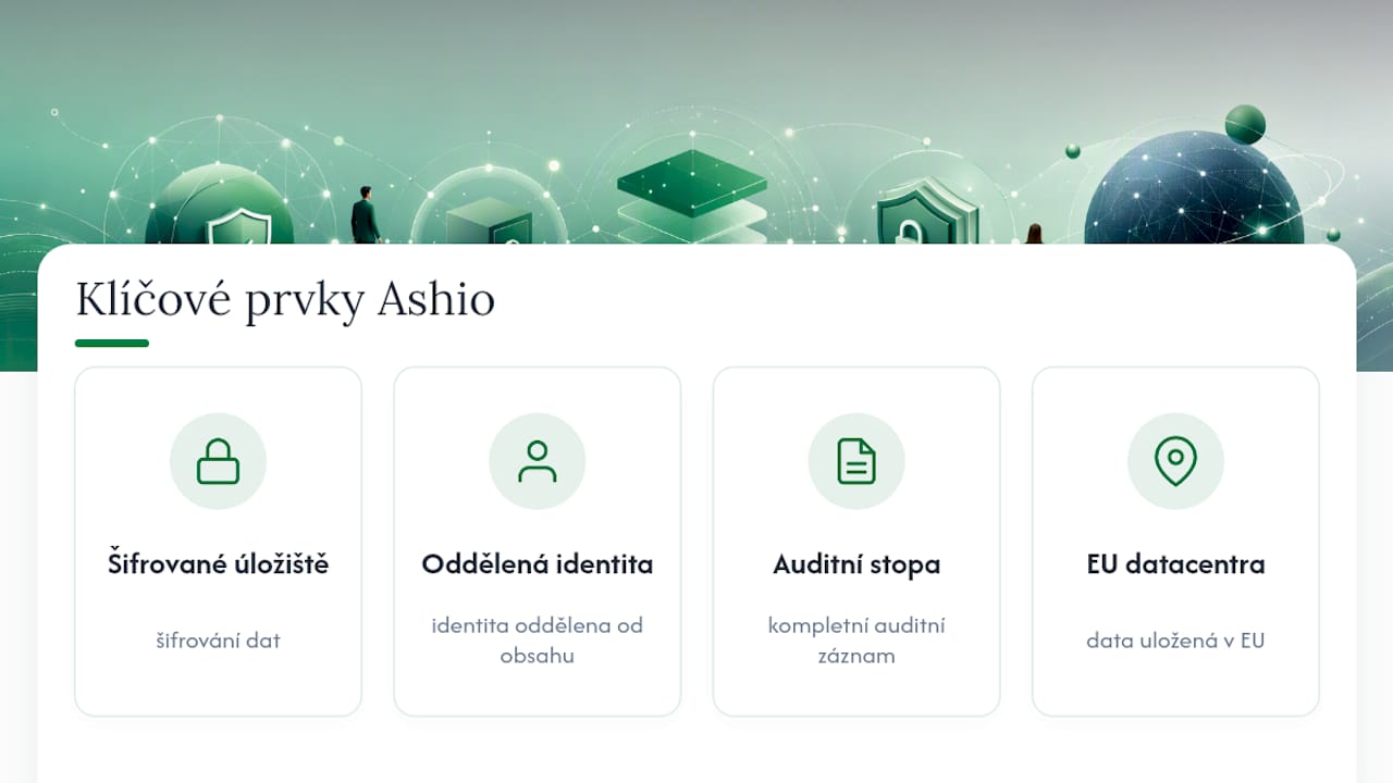 Jak Ashio řeší bezpečné ukládání příloh v praxi — overview diagram