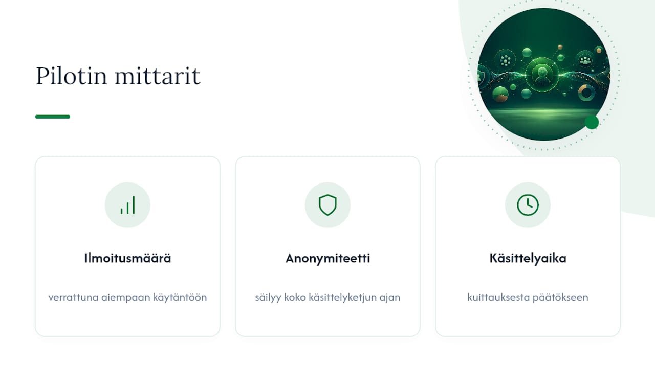 Ilmoituskanavan pilottivaiheen kolme mittaria