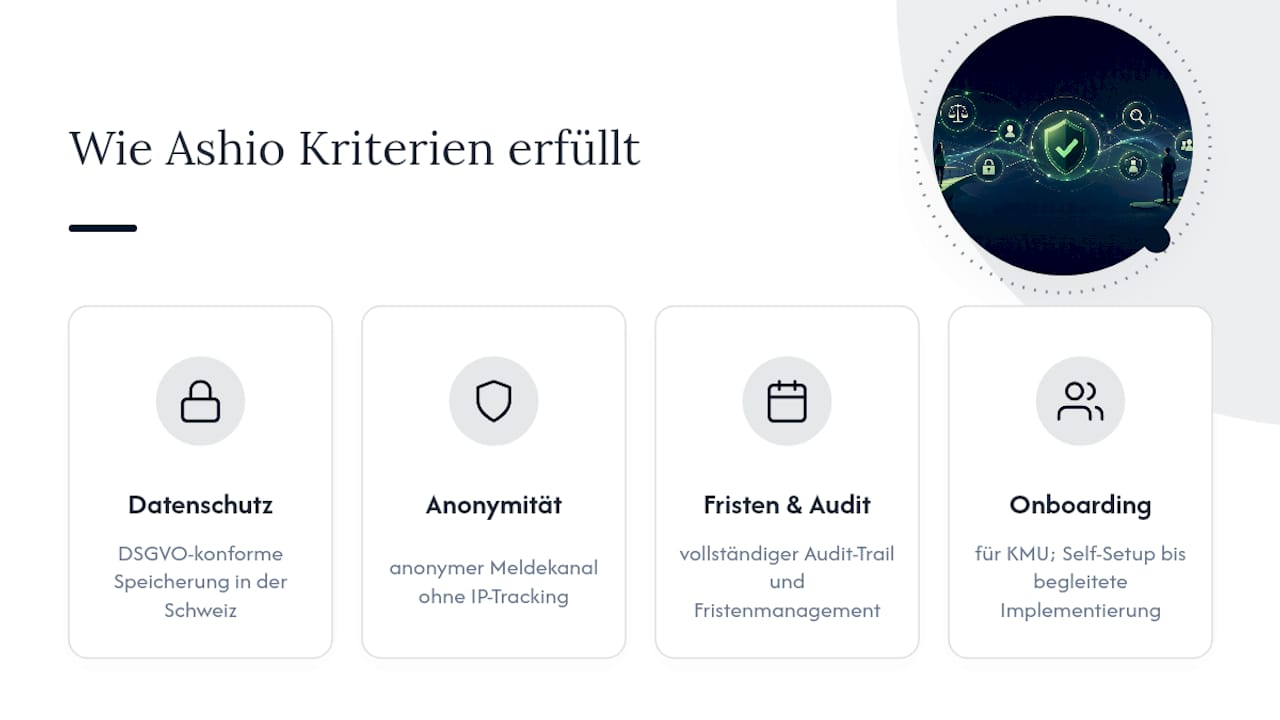 Wie erfüllt Ashio die genannten Auswahlkriterien? — overview diagram
