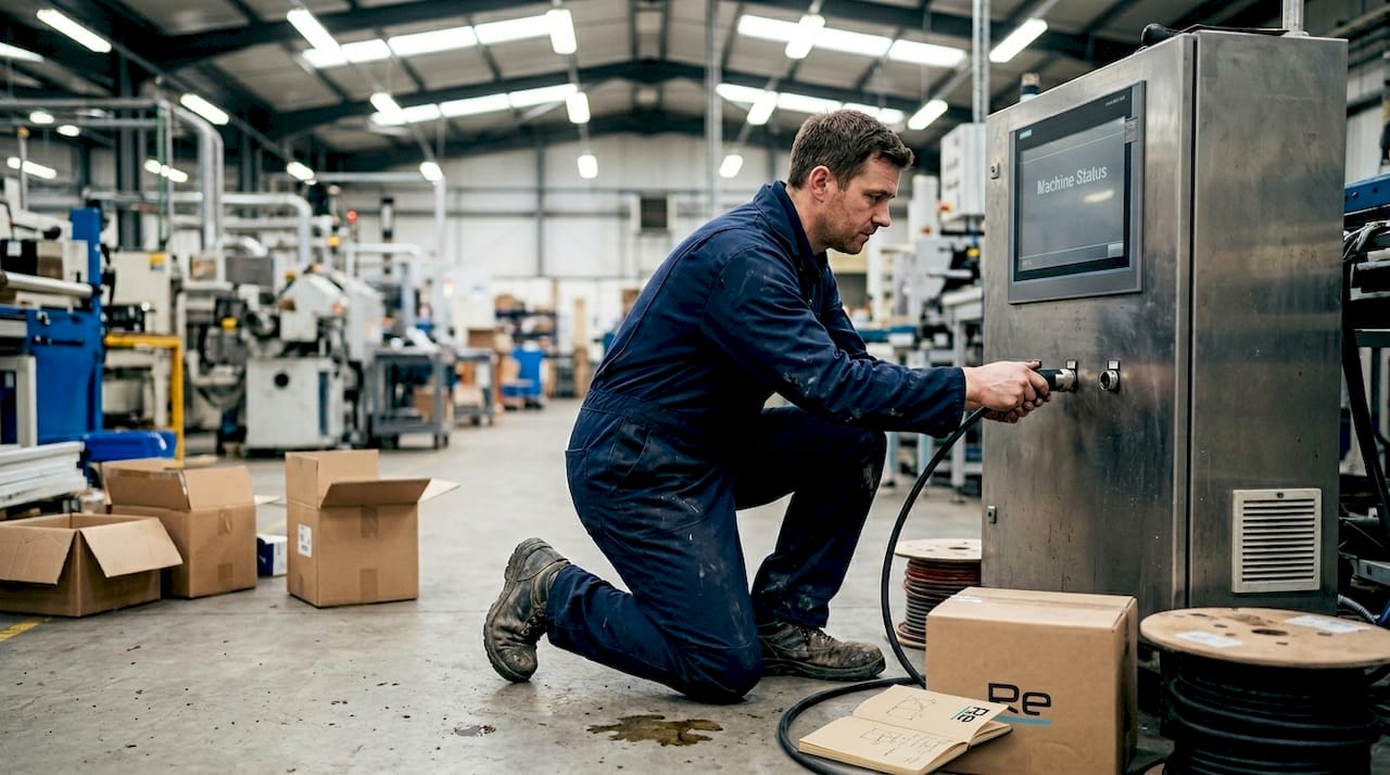 Technician connecting new IT sensor cable