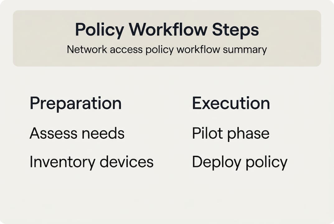 Infographic summarizing network policy workflow steps
