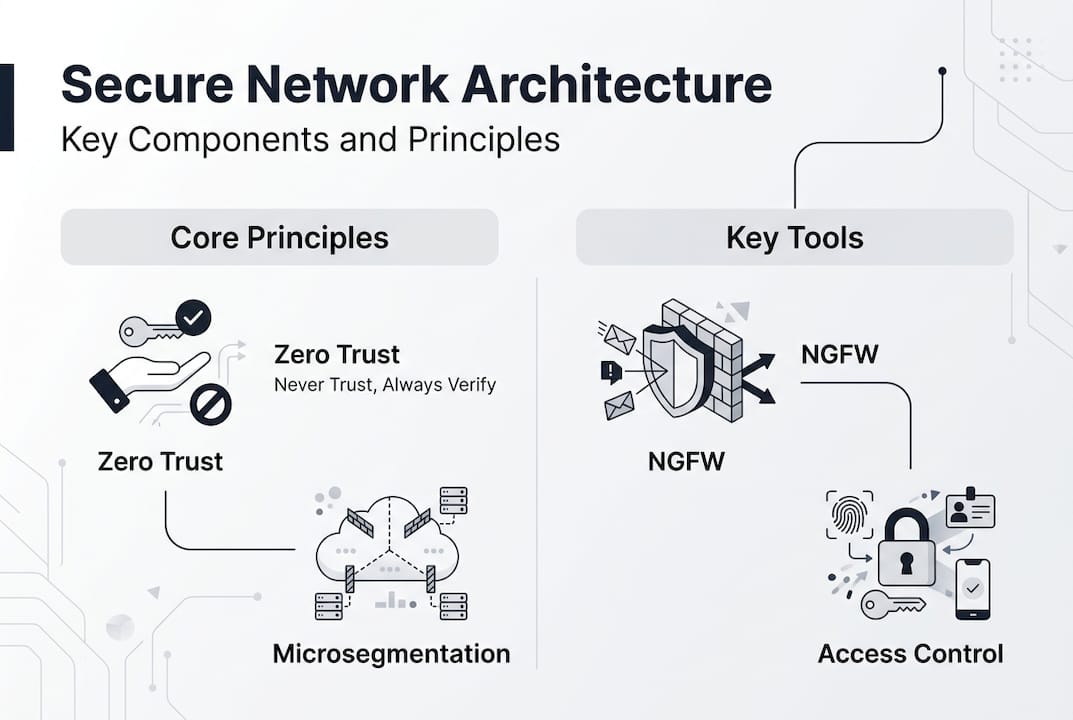 Infographic showing secure network components and principles