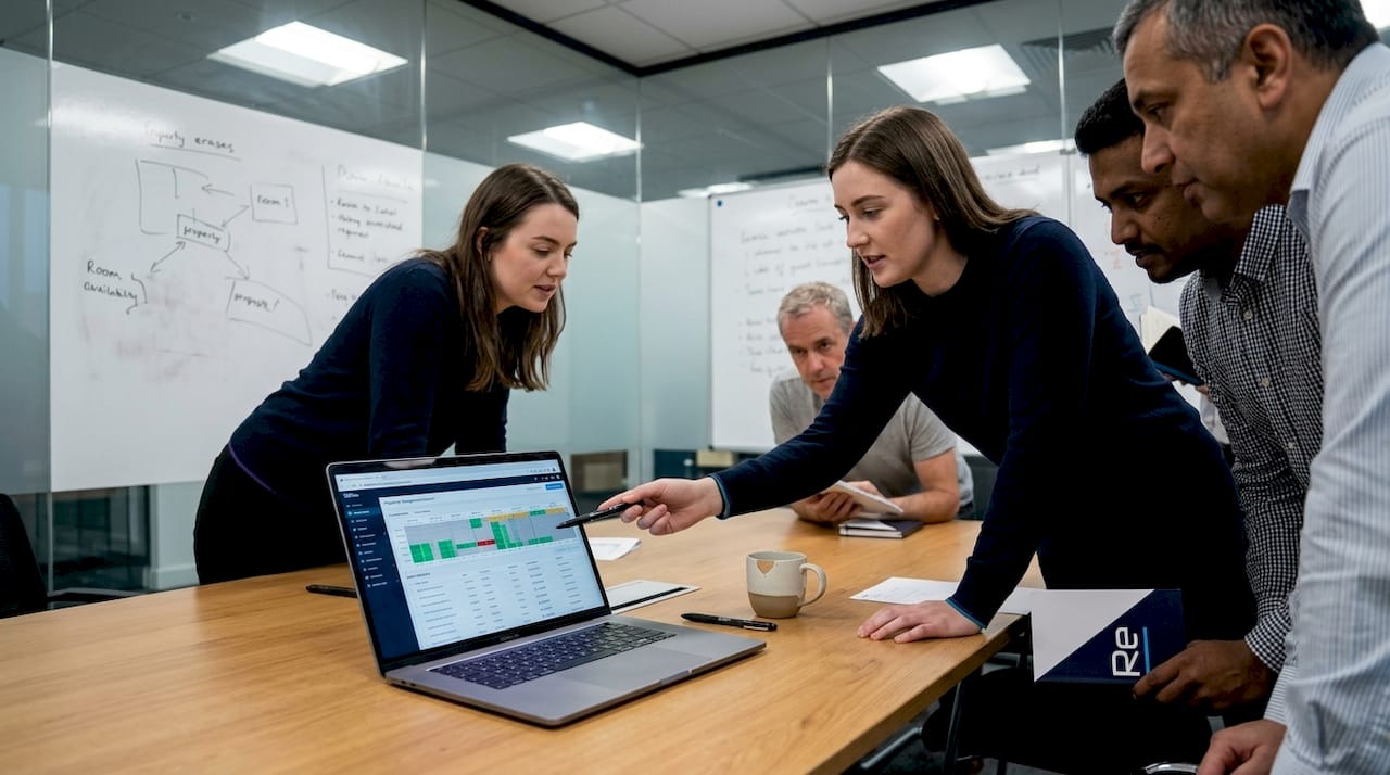 Drive hospitality success with innovative IT solutions - Re-solution Team discusses hotel IT dashboard in meeting