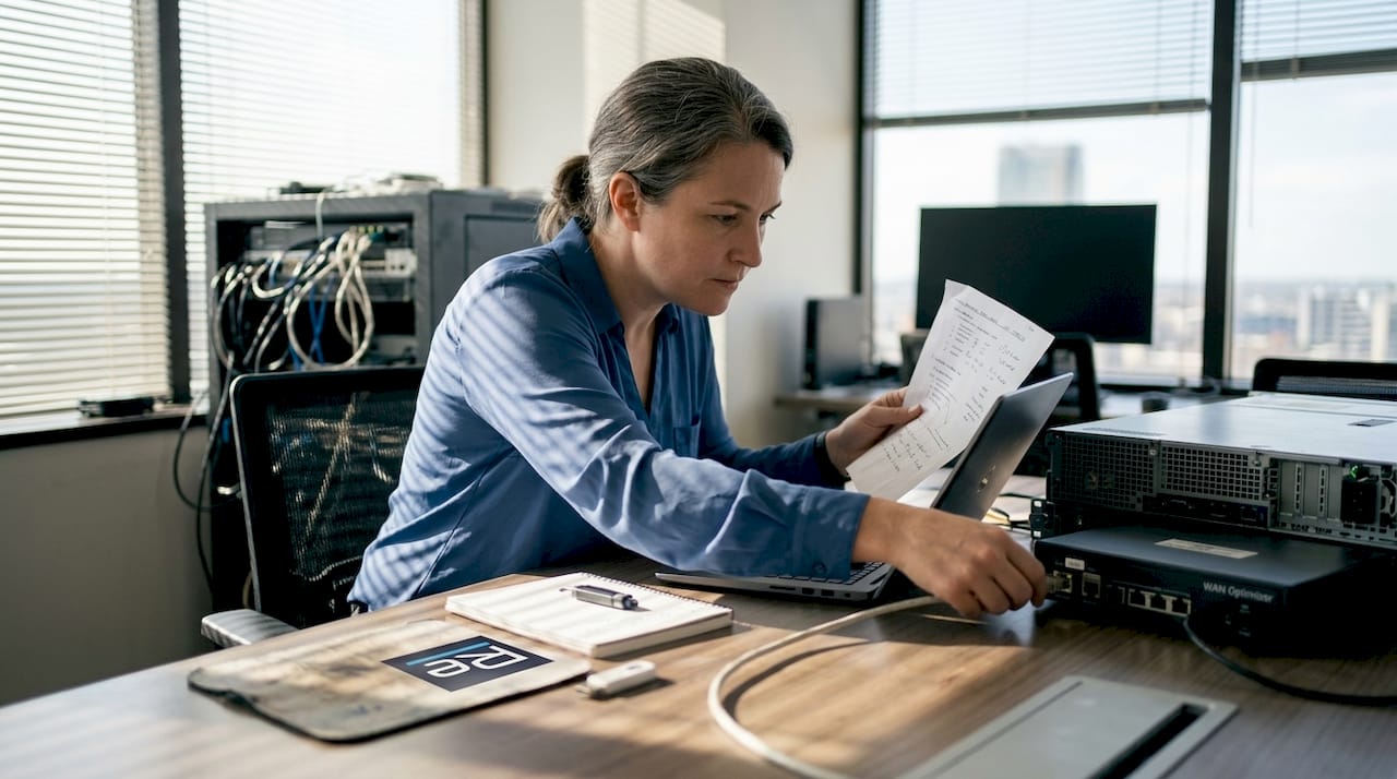 Engineer installs bandwidth management hardware