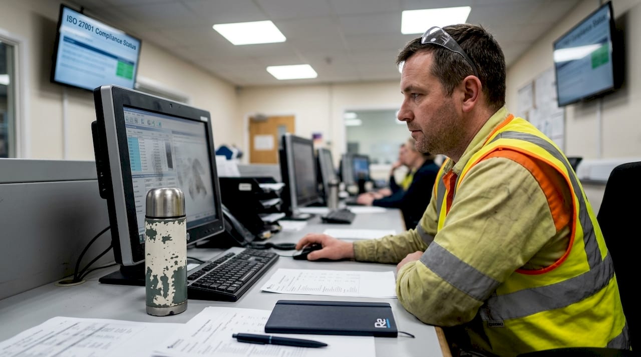 Supervisor checks privacy compliance in factory