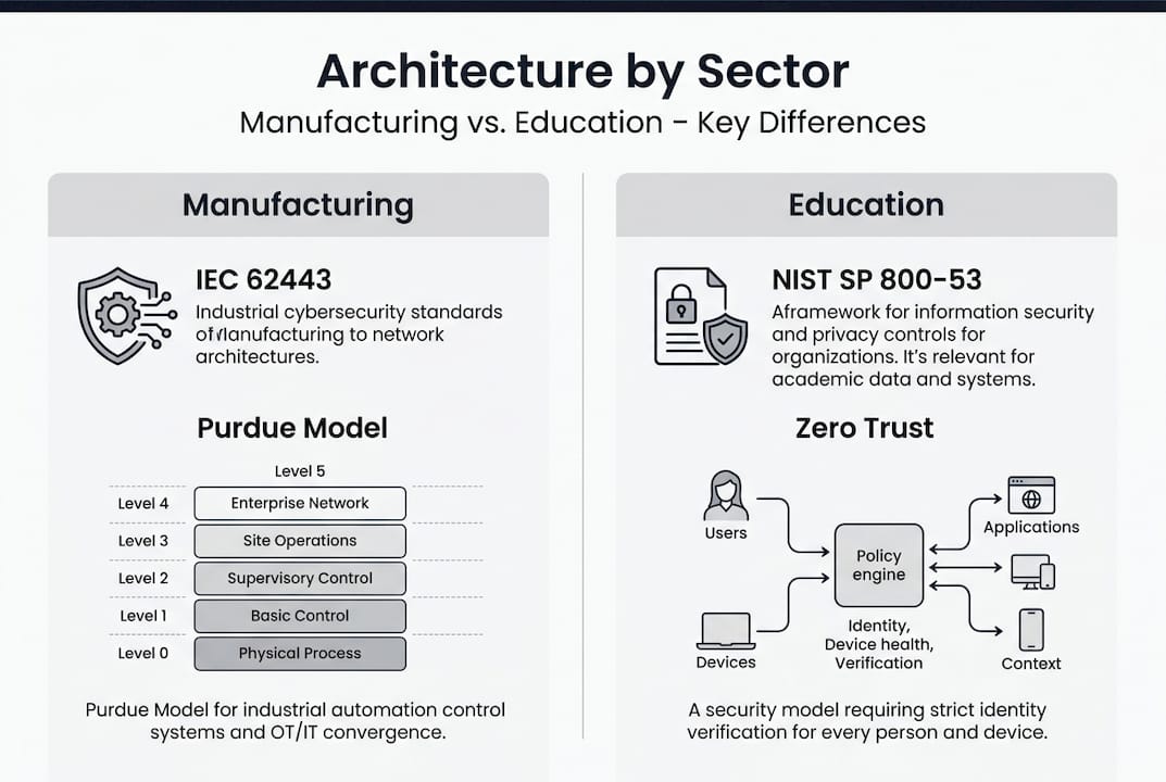Infographic contrasts network standards by sector