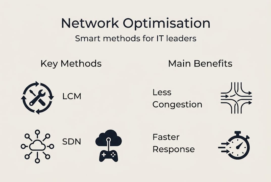 Infographic with network optimisation methods and benefits