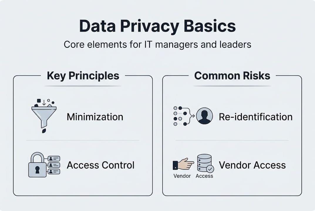 Infographic showing data privacy principles and risks