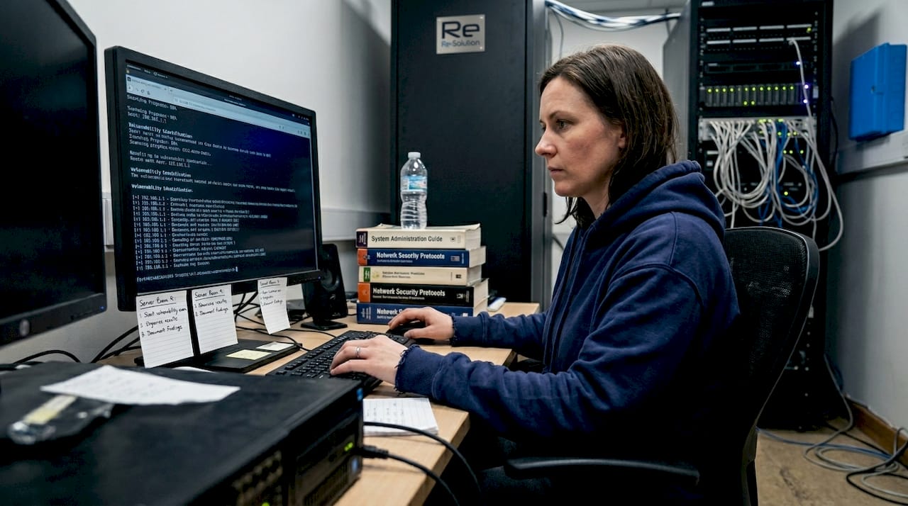 Administrator performing server hardening tasks