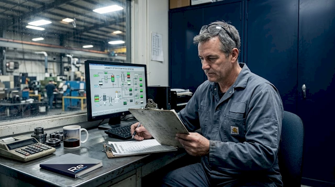 Plant supervisor reviewing OT compliance risks