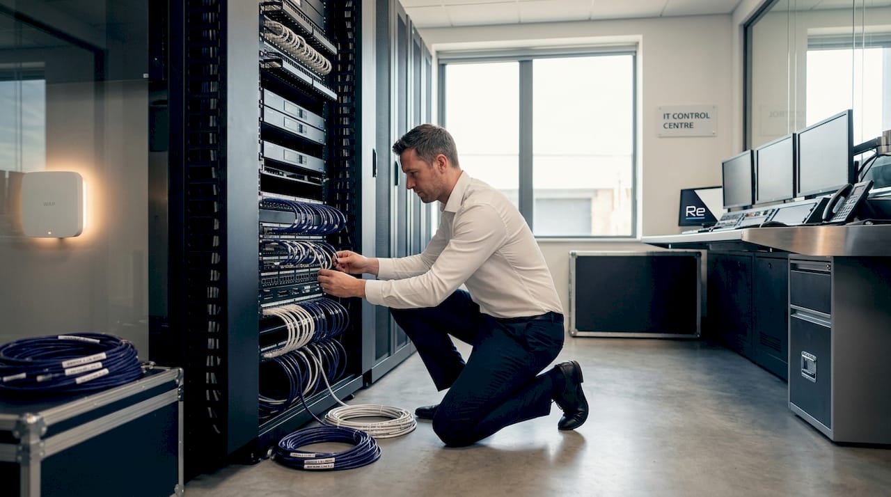 Sustainable IT strategies for efficient, eco-friendly systems - Re-solution Technician checks manufacturing IT control room