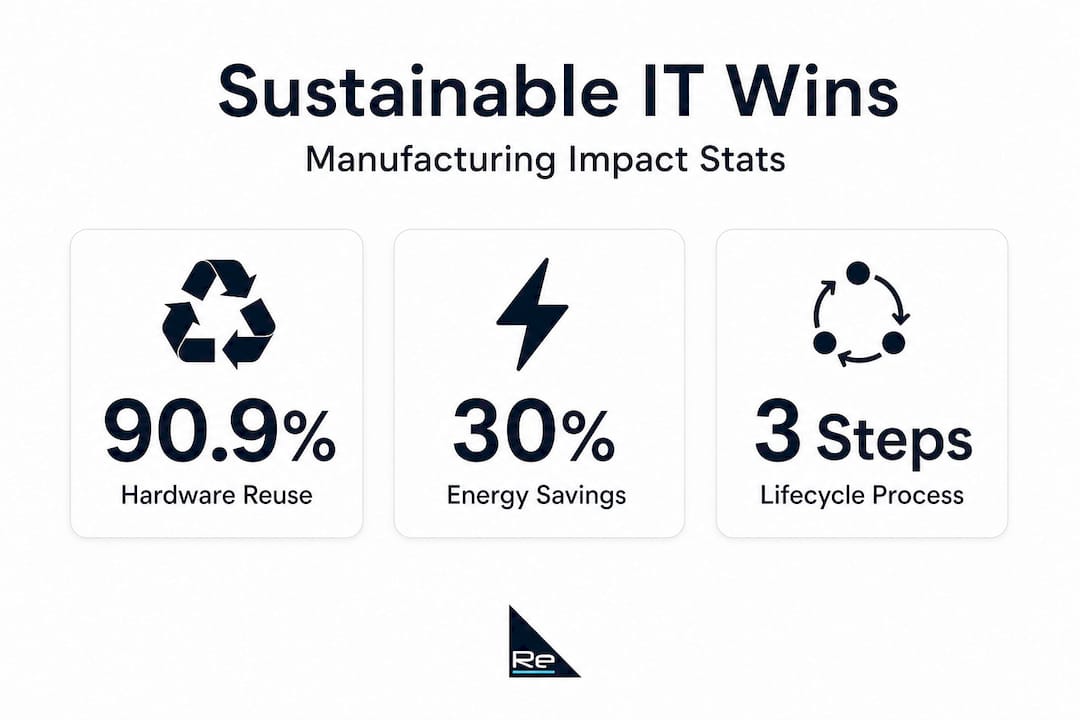 Sustainable IT strategies for efficient, eco-friendly systems - Re-solution Infographic highlighting sustainable IT stats in manufacturing