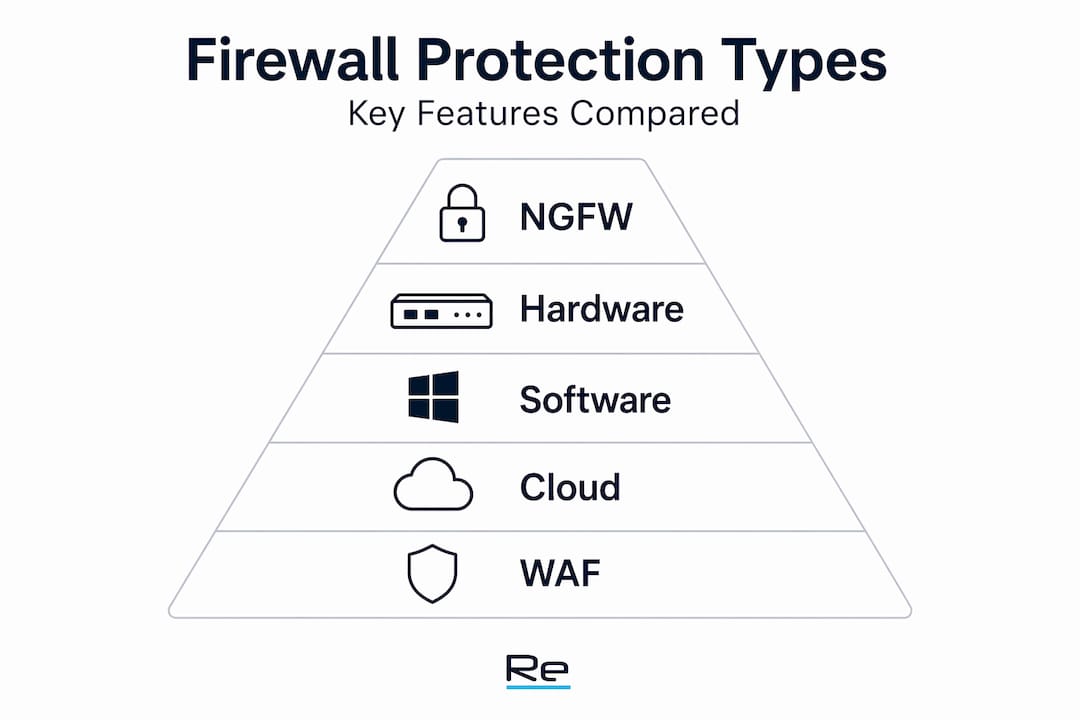 Infographic comparing firewall types in pyramid layout