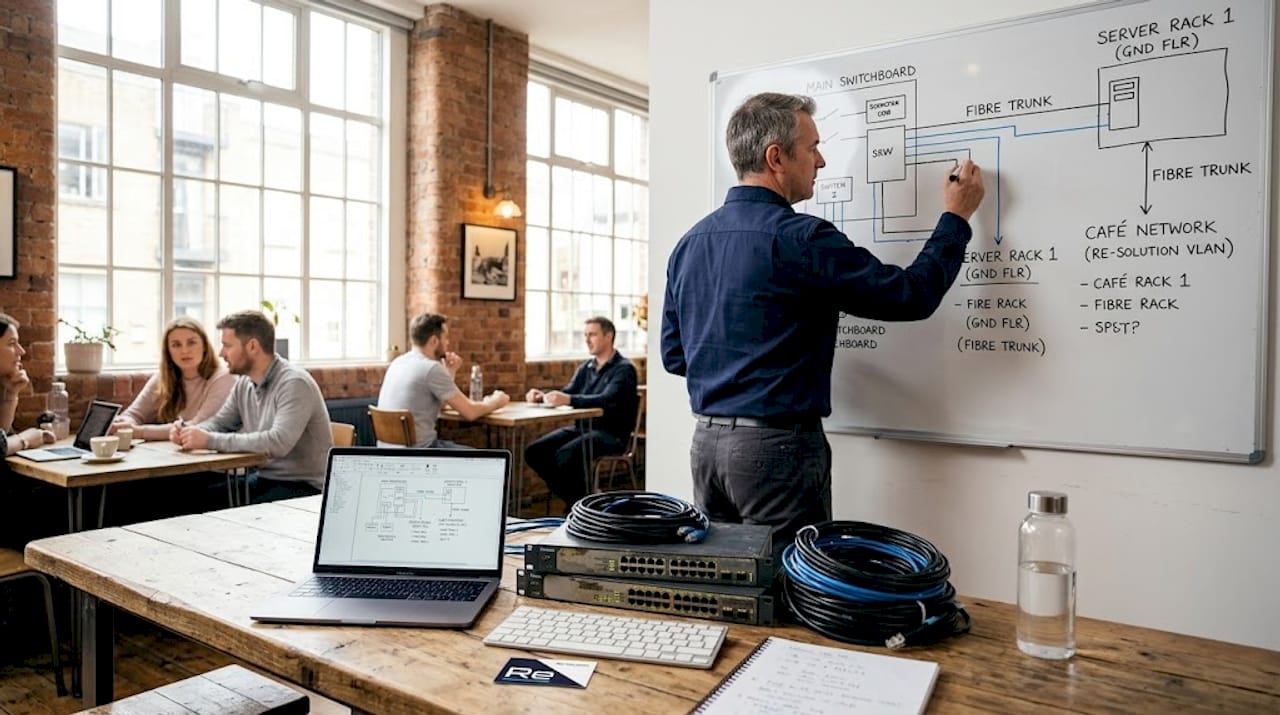 Advantages of private networks for business in 2026 - Re-solution Network engineer mapping connectivity in workspace