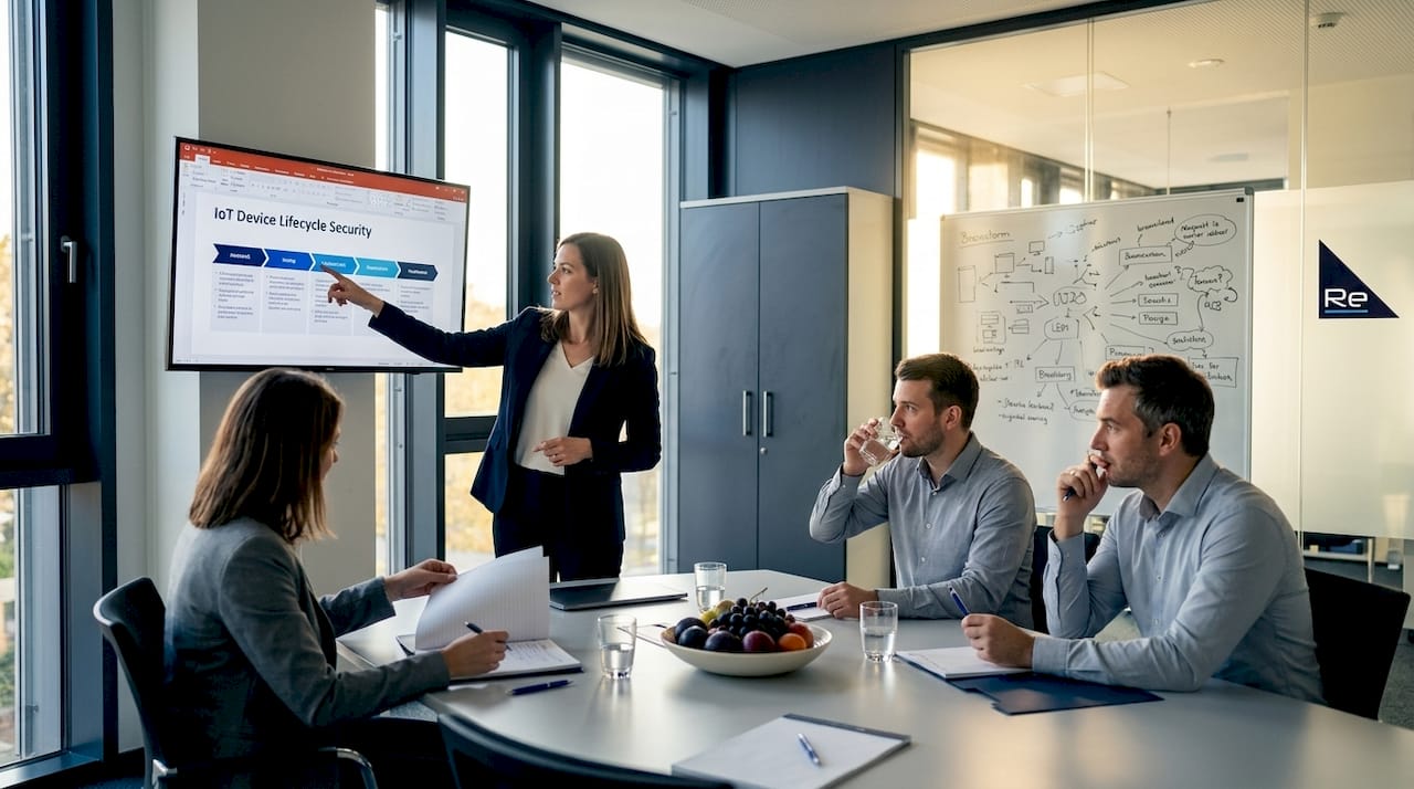 IoT security explained for IT decision-makers - Re-solution Team discussing IoT device security responsibilities