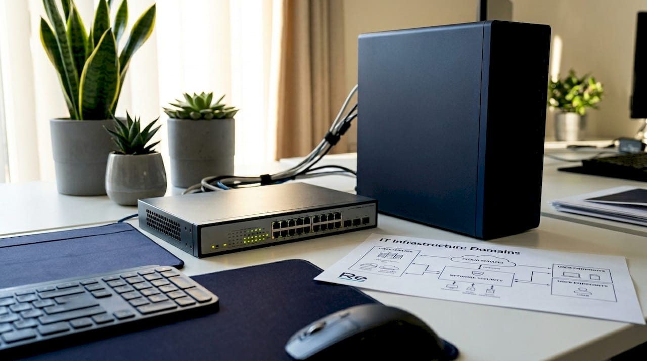 IT hardware components on office desk