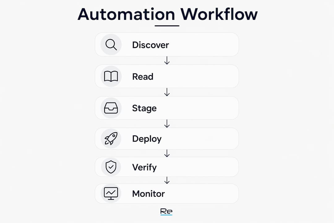 Infographic showing network automation workflow steps