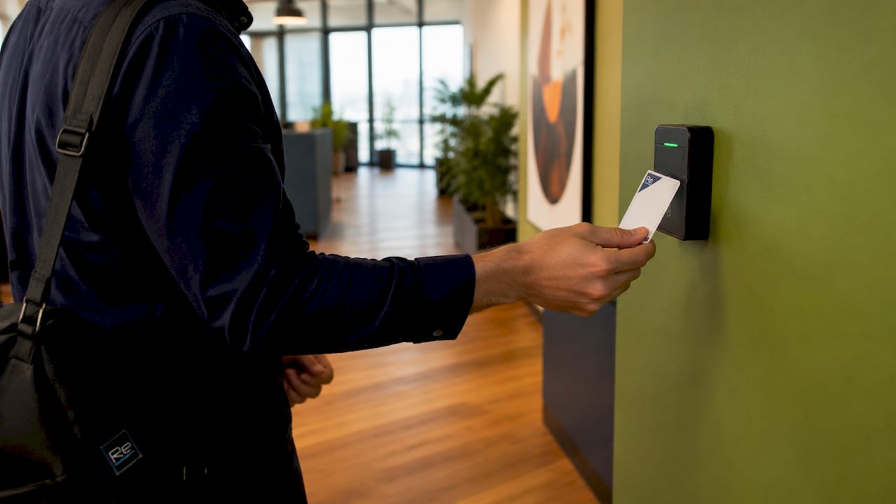 What is access control? A clear guide for 2026 - Re-solution Hands using ID card at access control reader