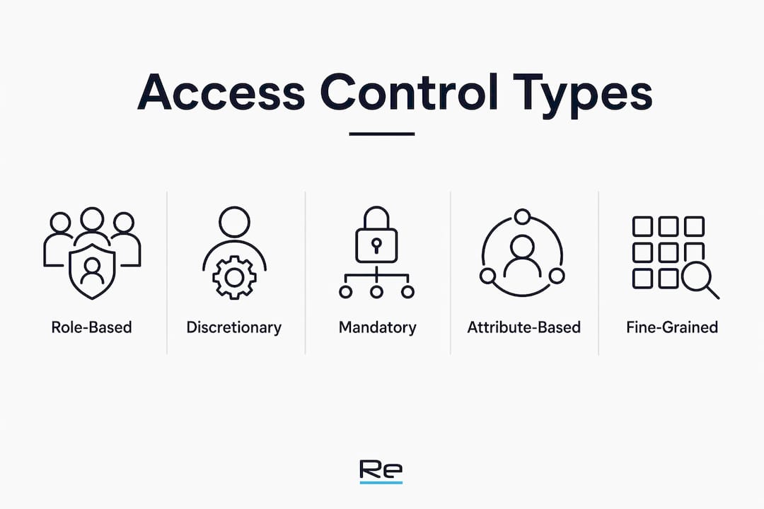 What is access control? A clear guide for 2026 - Re-solution Infographic showing main types of access control
