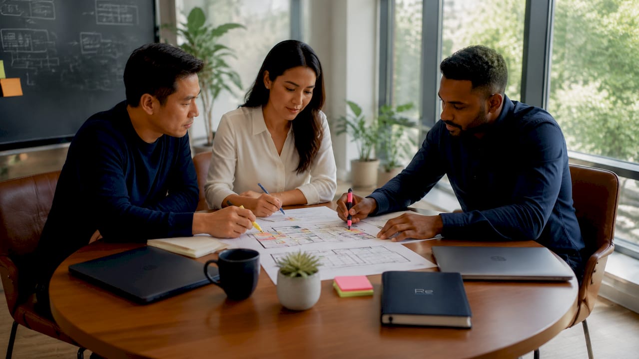 Network capacity planning guide for IT teams - Re-solution IT team collaborating on capacity planning workflow
