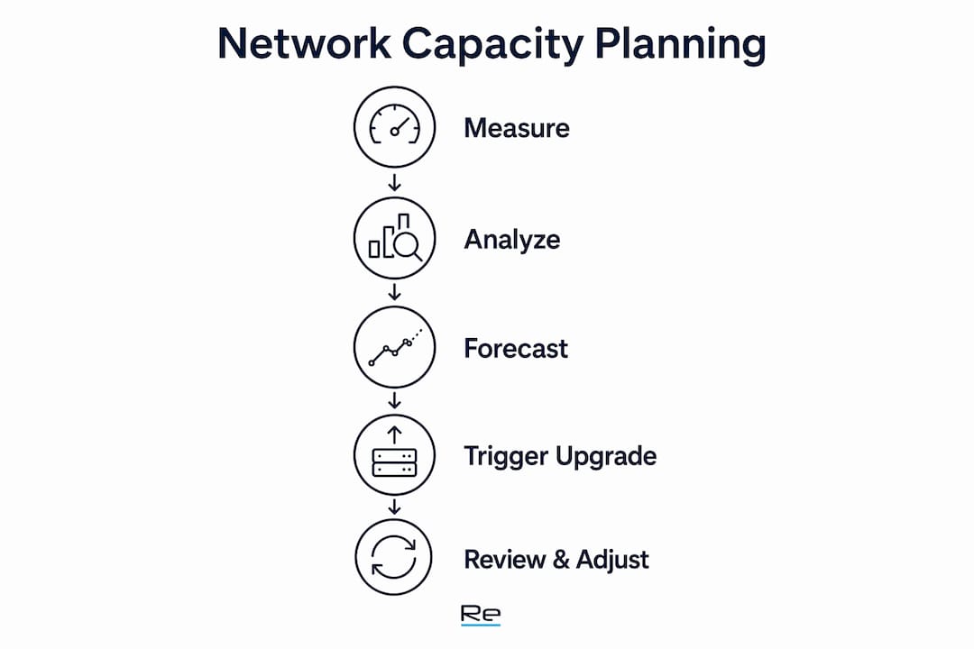 Network capacity planning guide for IT teams - Re-solution Infographic detailing network capacity planning steps