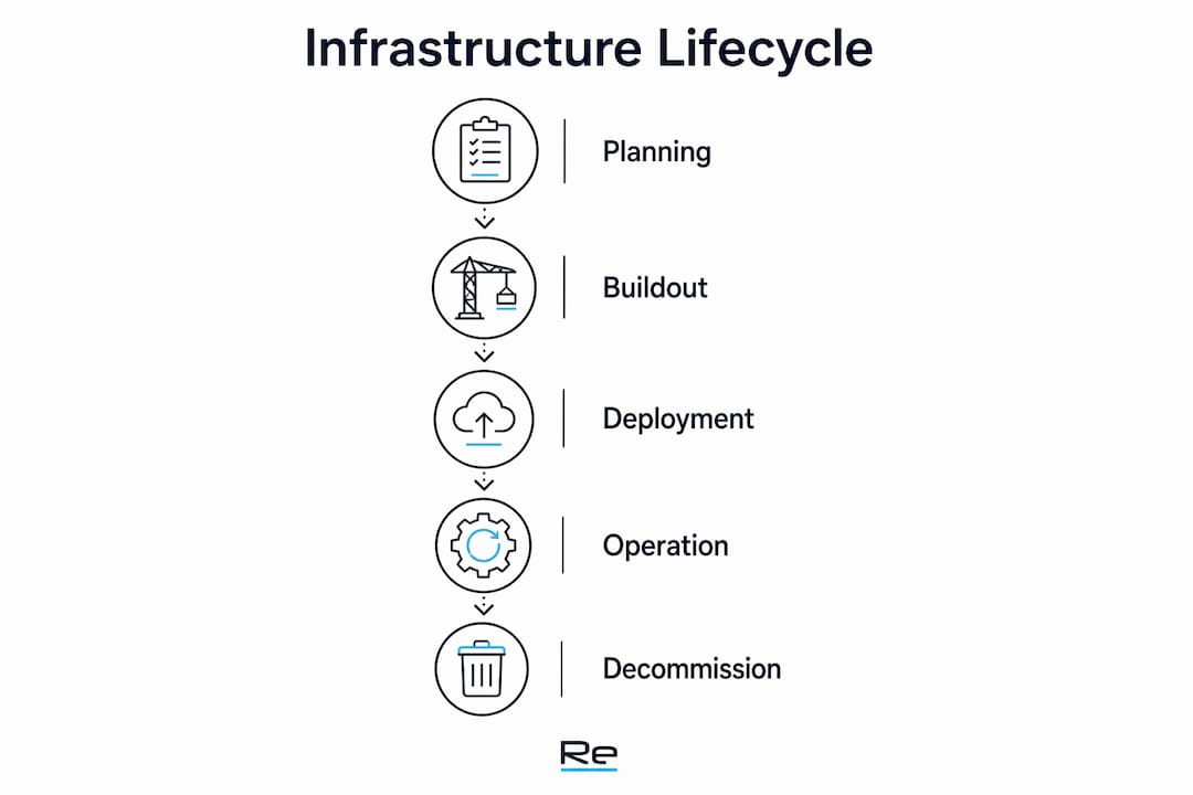 Guide to infrastructure lifecycle: 2026 edition - Re-solution Infographic of infrastructure lifecycle stages