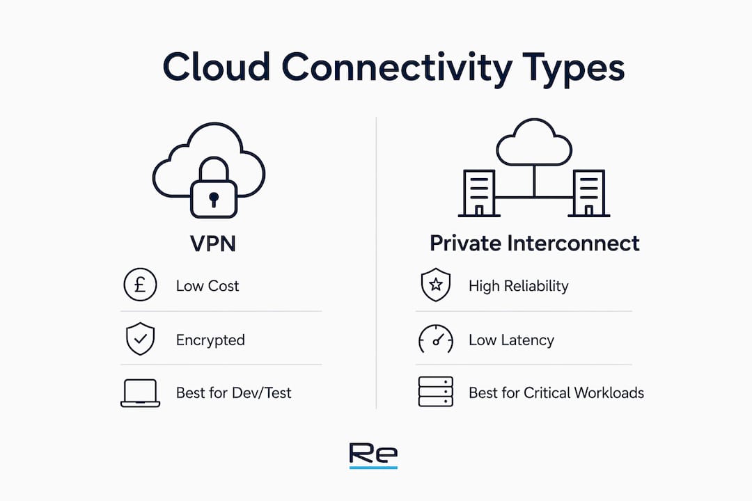 Comparison infographic of VPN and private interconnect