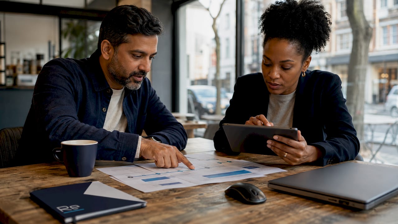 Project manager and consultant reviewing connectivity plan