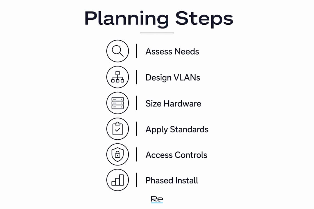 Infographic illustrating steps for planning school network access