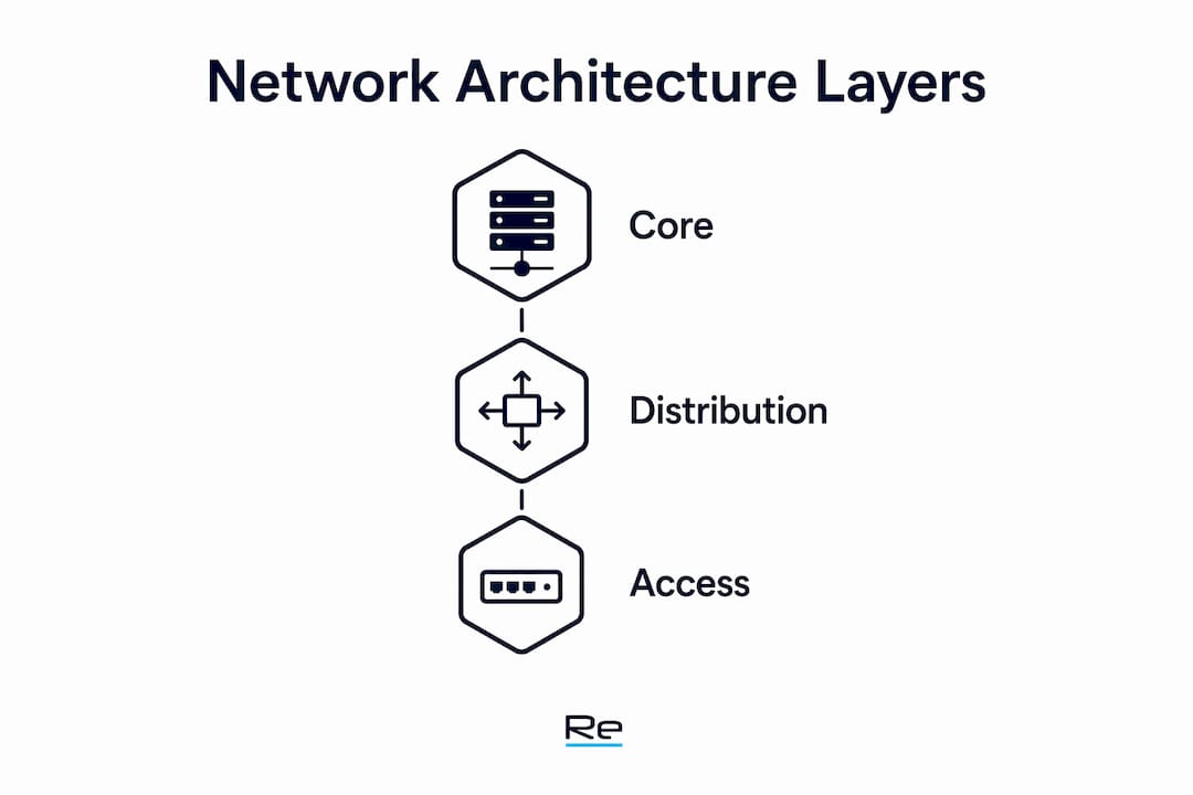 Infographic depicting three-tier network architecture