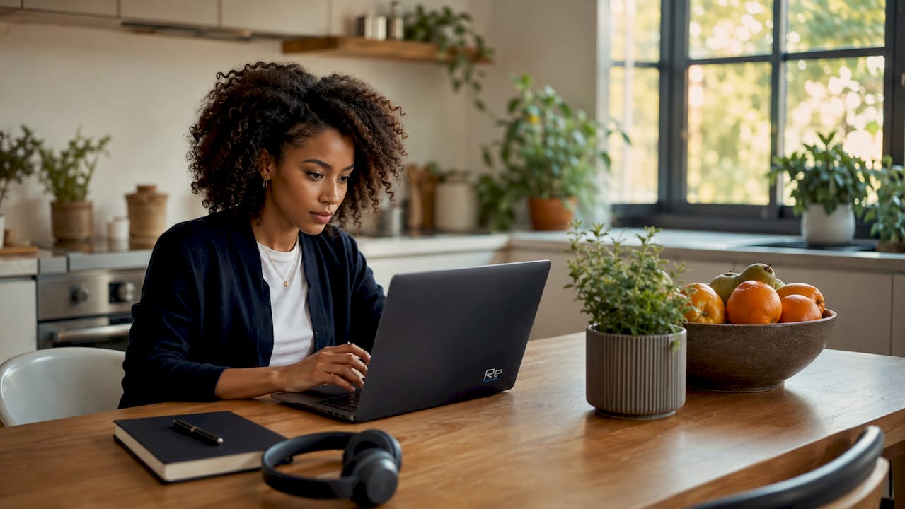 Woman at home office reviewing IT monitoring types