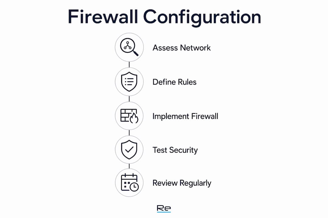 Role of firewalls in business: 2026 guide for IT teams - Re-solution Infographic showing firewall configuration steps