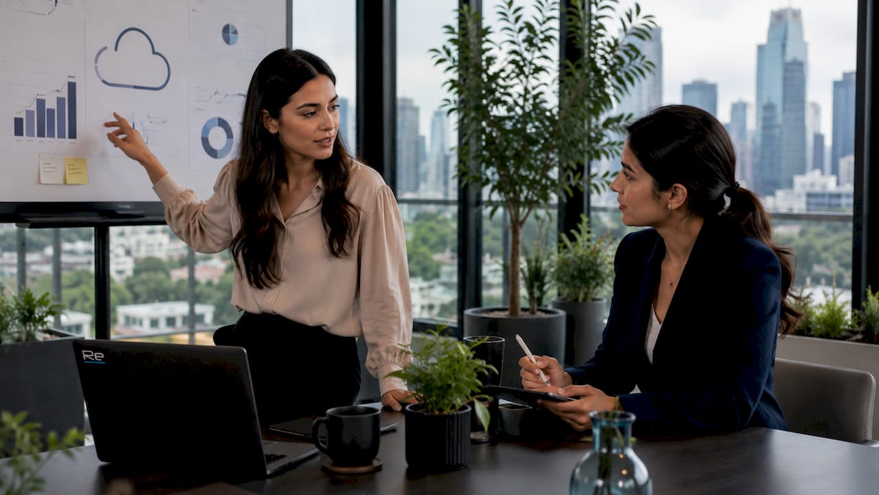 Two IT professionals discussing cloud adoption