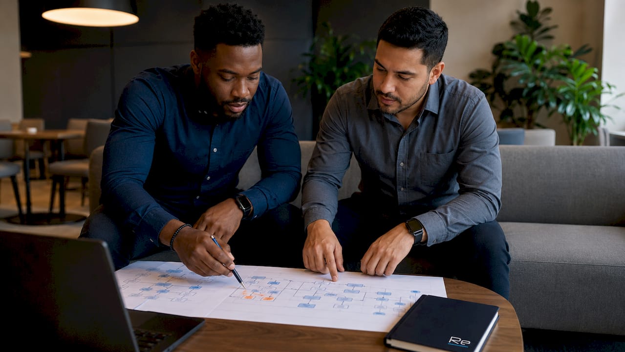Collaborative IT team reviewing Zero Trust diagrams