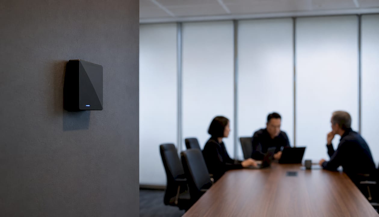 The role of IoT in smart buildings: a 2026 guide - Re-solution Close-up of indoor air quality sensor
