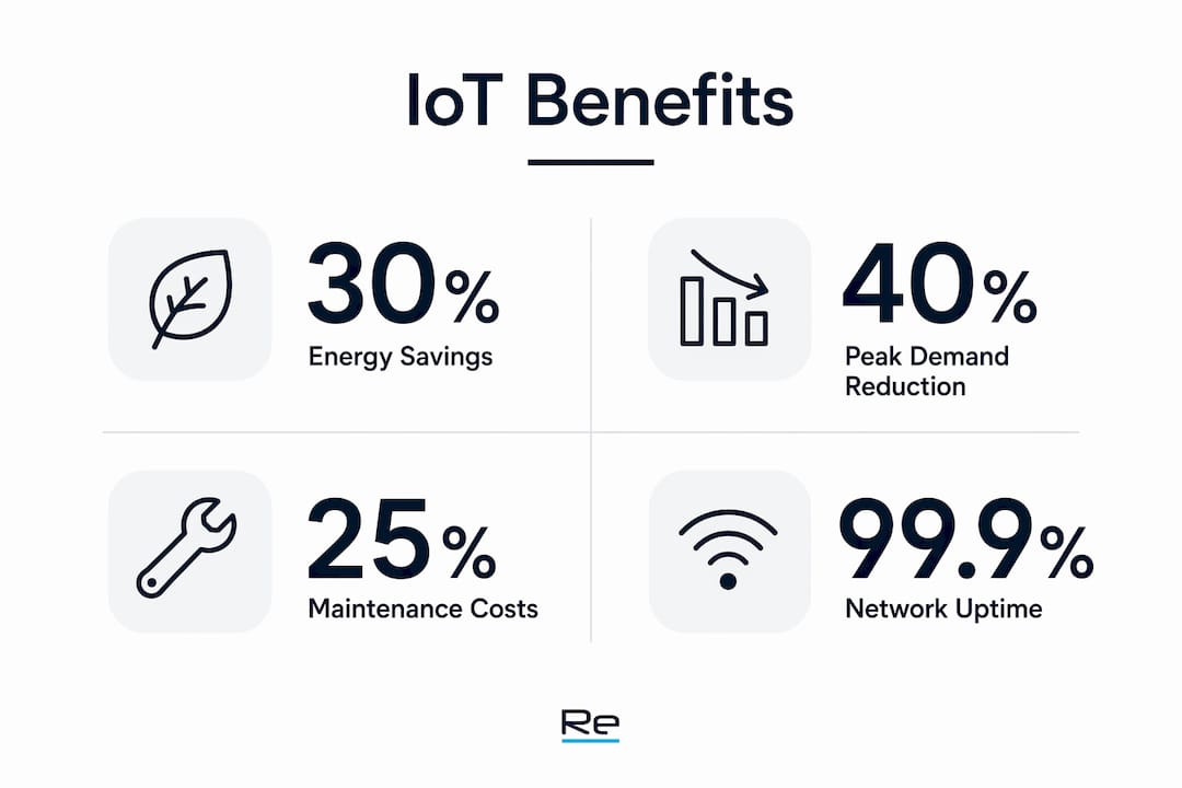 The role of IoT in smart buildings: a 2026 guide - Re-solution Infographic displaying key IoT smart building statistics