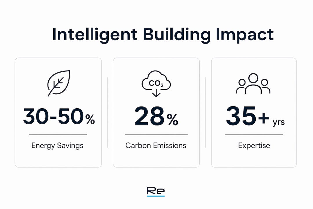 The impact of intelligent building systems in 2026 - Re-solution Infographic showing key benefits of intelligent building systems