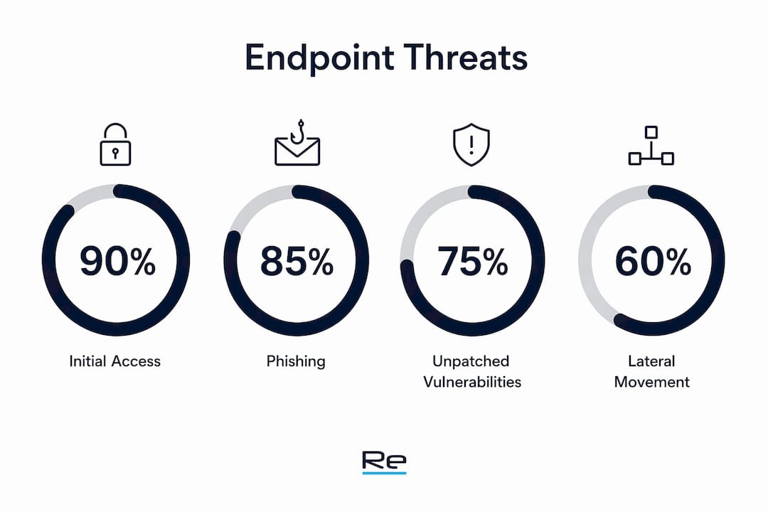 Why prioritise endpoint security: a guide for IT leaders - Re-solution Infographic showing major endpoint security threats percentages