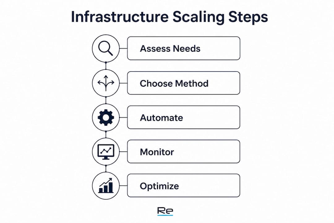 Infographic showing infrastructure scaling steps overview